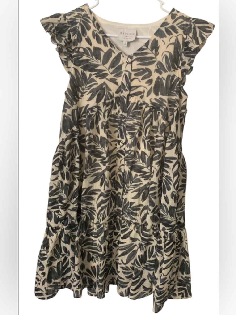 Hayden Cream Dress with Gray Leaf Print
